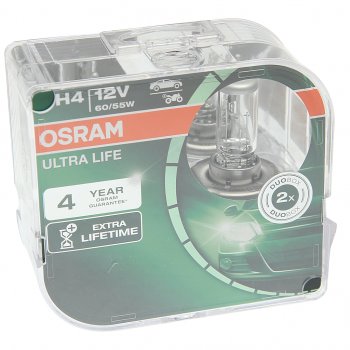 1 069 р. Лампа 12V H4 6055W P43t бокс (2шт.) Ultra Life OSRAM OSRAM 64193ult-hcb  с доставкой в г. Керчь. Увеличить фотографию 1