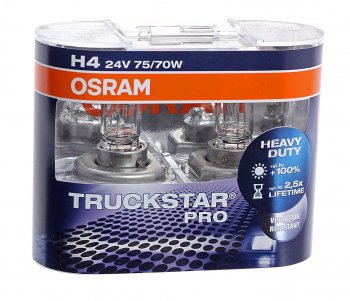 1 459 р. Лампа 24V H4 7570W P43t-38 +120% бокс (2шт.) Truck Star Pro OSRAM OSRAM 64196tsp-hcb  с доставкой в г. Керчь. Увеличить фотографию 1