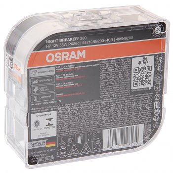 3 999 р. Лампа 12V H7 55W PX26d +200% 3700К бокс (2шт.) Night Breaker 200 OSRAM OSRAM 64210nb200(euro)  с доставкой в г. Керчь. Увеличить фотографию 2
