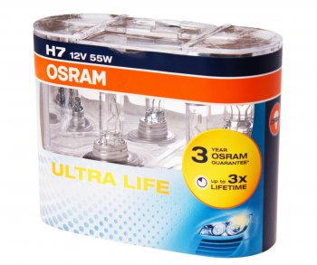 1 399 р. Лампа 12V H7 55W PX26d бокс (2шт.) Ultra Life OSRAM OSRAM 64210ult-hcb  с доставкой в г. Керчь. Увеличить фотографию 1