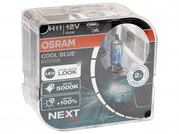 3 989 р. Лампа 12V H11 55W PGJ19-2 +100% 5000K евробокс (2шт.) Cool Blue Intense NextGen OSRAM OSRAM 64211cbn2(euro)  с доставкой в г. Керчь. Увеличить фотографию 1