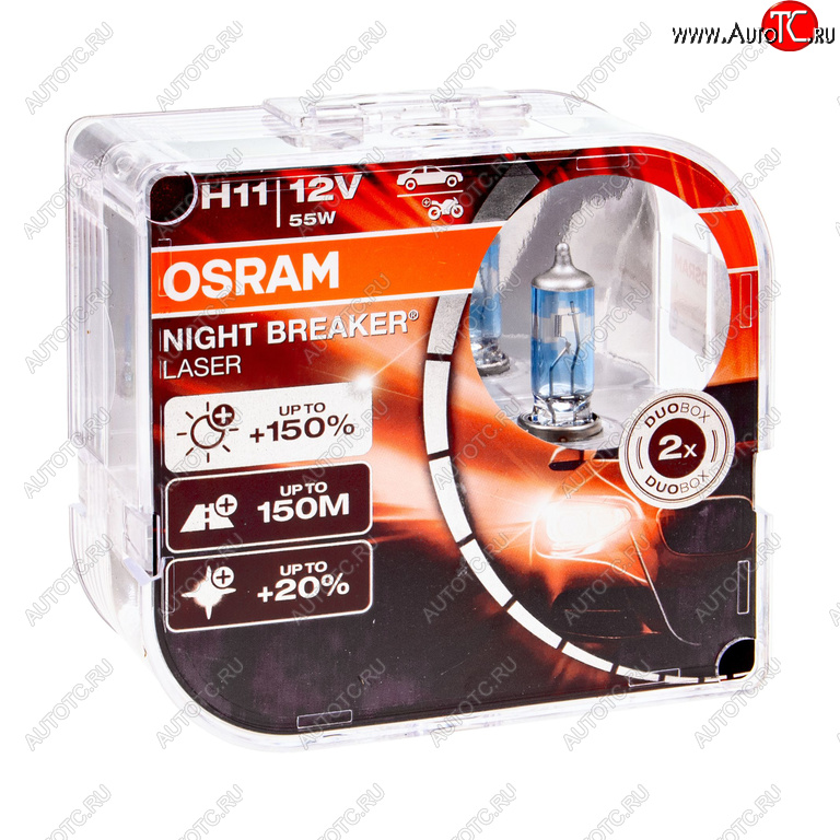 3 299 р. Лампа 12V H11 55W PGJ19-2 +150% 3750K бокс (2шт.) Night Breaker Laser OSRAM OSRAM 64211nl2(euro)  с доставкой в г. Керчь
