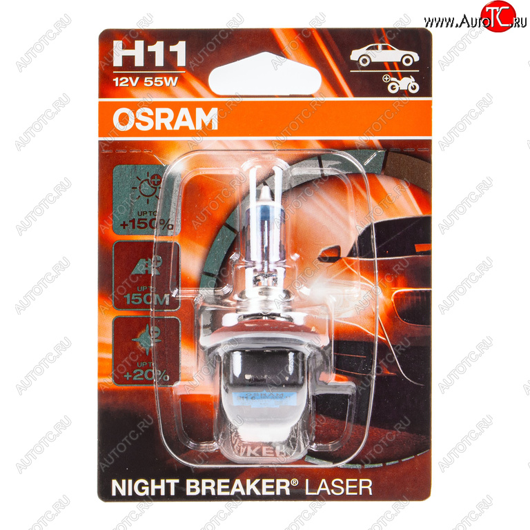 1 799 р. Лампа 12V H11 55W PGJ19-2 +150% 3750K блистер (1шт.) Night Breaker Laser OSRAM OSRAM 64211nlбл  с доставкой в г. Керчь