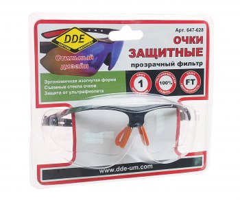 359 р. Очки защитные открытые прозрачные DDE DDE 647-628  с доставкой в г. Керчь. Увеличить фотографию 1