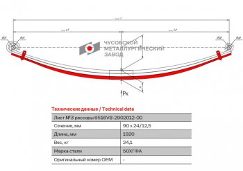 12 449 р. Лист рессоры МАЗ-6516,6430С передней №3 с хомутами L=1920мм ЧМЗ ЧМЗ 6516v8-2902050  с доставкой в г. Керчь. Увеличить фотографию 1
