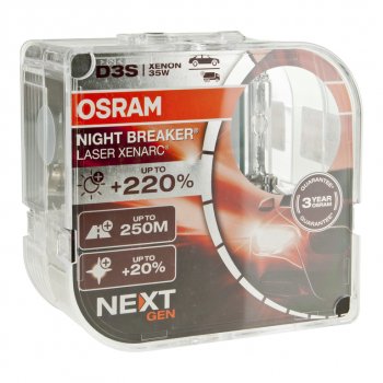 18 949 р. Лампа ксеноновая D3S 35W PK32d-5 +200% 4400K 42V евробокс (2шт.) Night Breaker Laser NextGen OSRAM OSRAM 66340xnn2(euro) OSRAM 66340xnn2(euro)  с доставкой в г. Керчь. Увеличить фотографию 1