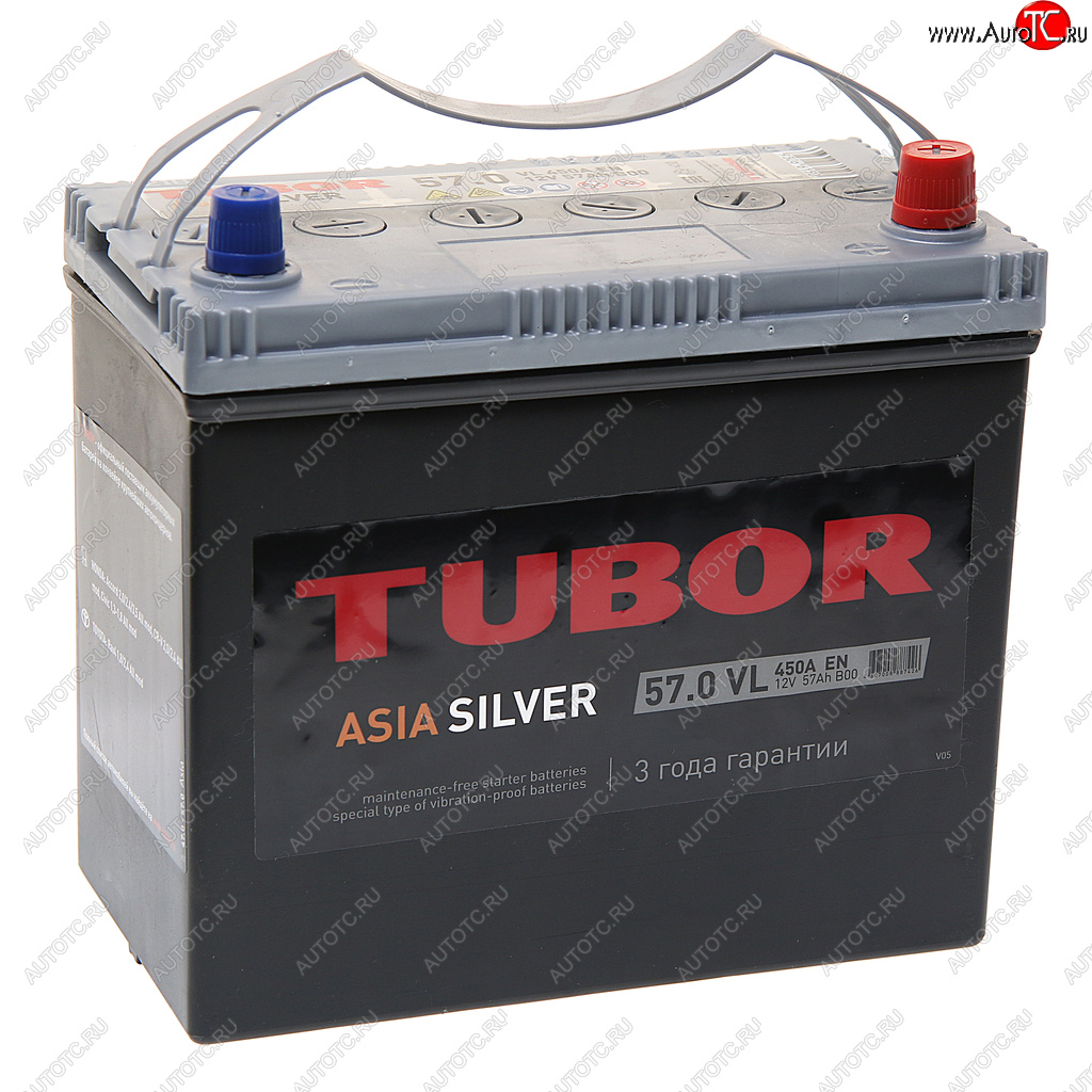 8 299 р. Аккумулятор TUBOR Asia Silver 57Ач обратная полярность TUBOR 6ст57(0) b24l  с доставкой в г. Керчь