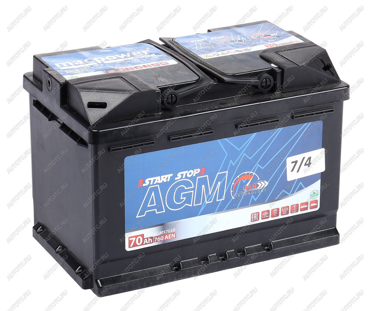 22 899 р. Аккумулятор MACPOWER AGM 70Ач обратная полярность MACPOWER 6ст70(0) 70agm57220  с доставкой в г. Керчь