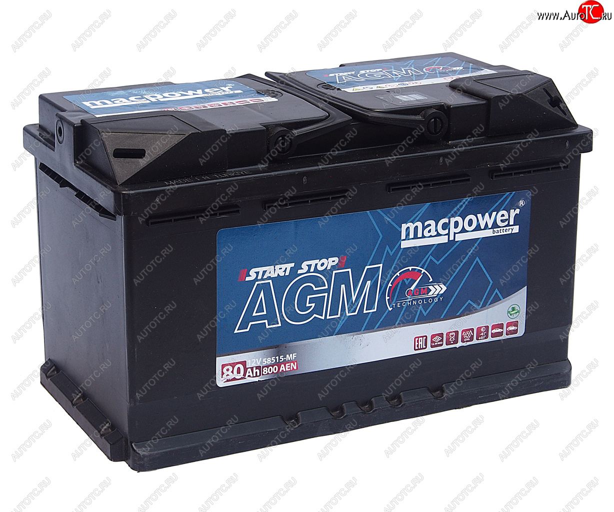 26 399 р. Аккумулятор MACPOWER AGM 80Ач обратная полярность MACPOWER 6ст80(0) 80agm58515  с доставкой в г. Керчь