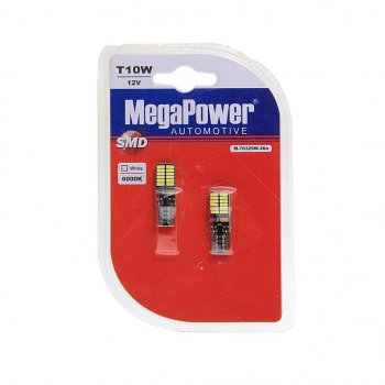 379 р. Лампа светодиодная 12V W5W T10 W2.1x9.5d 6000K 24 LED блистер (2шт.) MEGAPOWER MEGAPOWER-AUTOMOTIVE 70329w-2бл  с доставкой в г. Керчь. Увеличить фотографию 1