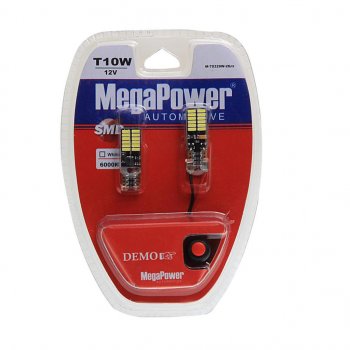 519 р. Лампа светодиодная 12V W5W T10 W2.1x9.5d 6000K 24 LED с тестером блистер (2шт.) MEGAPOWER MEGAPOWER-AUTOMOTIVE 70329w-2блт  с доставкой в г. Керчь. Увеличить фотографию 1