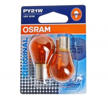 319 р. Лампа 12V PY21W BAU15s желтая блистер (2шт.) OSRAM OSRAM 7507-02b  с доставкой в г. Керчь. Увеличить фотографию 1
