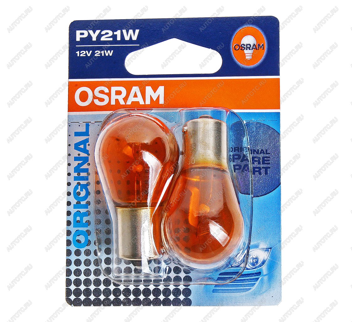319 р. Лампа 12V PY21W BAU15s желтая блистер (2шт.) OSRAM OSRAM 7507-02b  с доставкой в г. Керчь