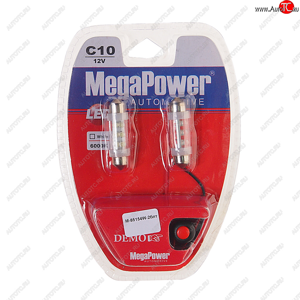 231 р. Лампа светодиодная 12V C10W SV8.5-8 39мм 6000K 6 светодиодов блистер (2шт.) с тестером MEGAPOWER MEGAPOWER-AUTOMOTIVE 85154w-2блт  с доставкой в г. Керчь