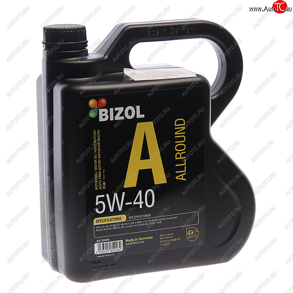 4 199 р. Масло моторное ALLROUND 5W40 синт.4л BIZOL BIZOL 85226 BIZOL 85226  с доставкой в г. Керчь
