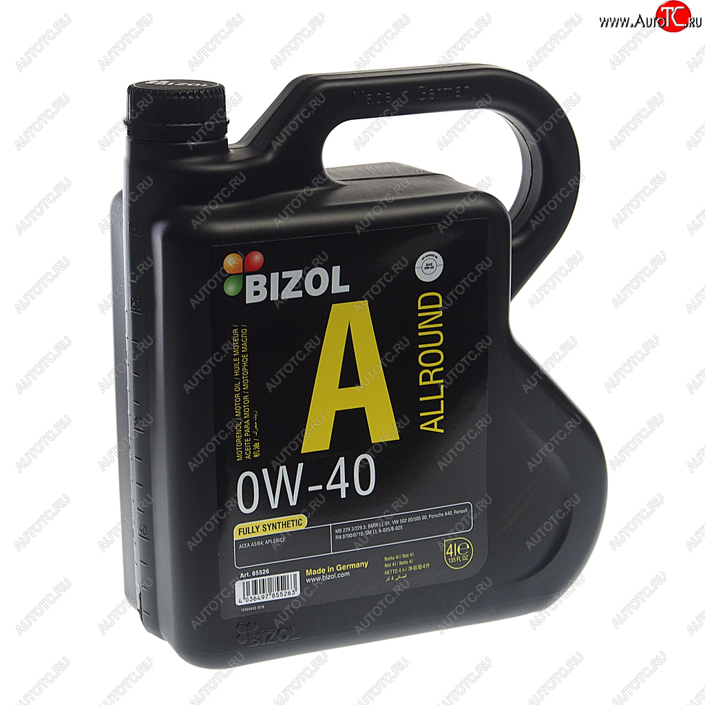 3 699 р. Масло моторное ALLROUND 0W40 синт.4л BIZOL BIZOL 85526  с доставкой в г. Керчь