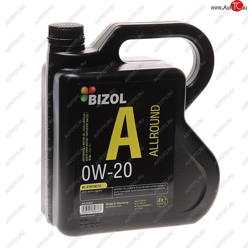 4 549 р. Масло моторное ALLROUND 0W20 синт.4л BIZOL BIZOL 85836  с доставкой в г. Керчь