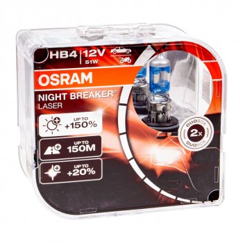 4 199 р. Лампа 12V HB4 51W P22d +150% 3950K бокс (2шт.) Night Breaker Laser OSRAM OSRAM 9006nl2(euro)  с доставкой в г. Керчь. Увеличить фотографию 1