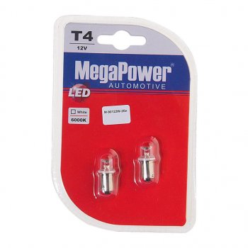 55 р. Лампа светодиодная 12V T4W BA9s 6000K блистер (2шт.) MEGAPOWER MEGAPOWER-AUTOMOTIVE 90122w-2бл  с доставкой в г. Керчь. Увеличить фотографию 1
