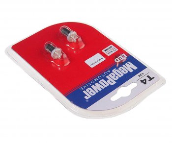 105 р. Лампа светодиодная 12V T4W BA9s 6000K 4 светодиода блистер (2шт.) MEGAPOWER MEGAPOWER-AUTOMOTIVE 90123w-2бл  с доставкой в г. Керчь. Увеличить фотографию 2