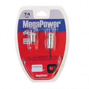 146 р. Лампа светодиодная 12V T4W BA9s 6000K блистер (2шт.) с тестером MEGAPOWER MEGAPOWER-AUTOMOTIVE 90124w-2блт  с доставкой в г. Керчь. Увеличить фотографию 1