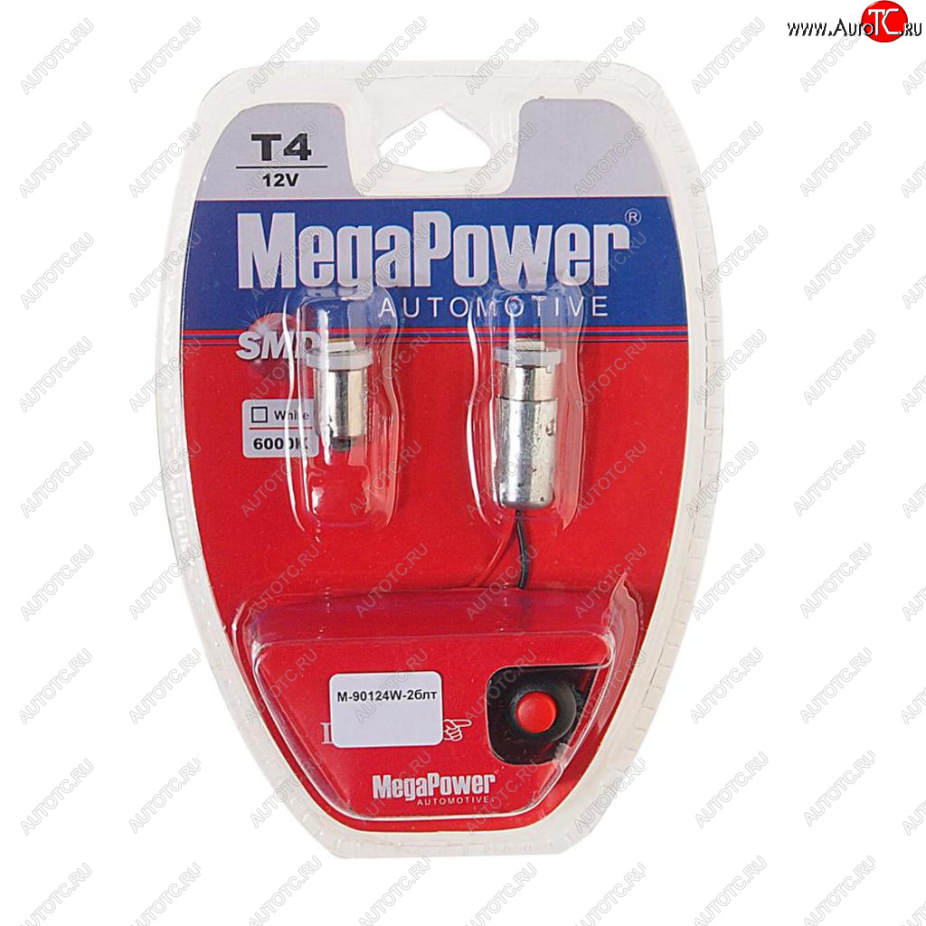 146 р. Лампа светодиодная 12V T4W BA9s 6000K блистер (2шт.) с тестером MEGAPOWER MEGAPOWER-AUTOMOTIVE 90124w-2блт  с доставкой в г. Керчь