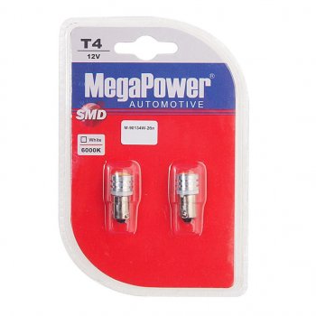 294 р. Лампа светодиодная 12V T4W BA9s 6000K блистер (2шт.) MEGAPOWER MEGAPOWER-AUTOMOTIVE 90134w-2бл  с доставкой в г. Керчь. Увеличить фотографию 1