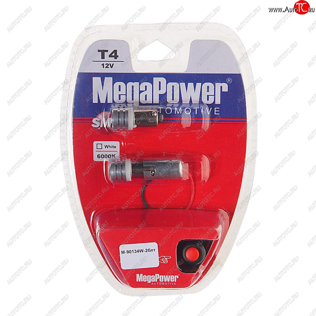 359 р. Лампа светодиодная 12V T4W BA9s 6000K блистер (2шт.) с тестером MEGAPOWER MEGAPOWER-AUTOMOTIVE 90134w-2блт  с доставкой в г. Керчь