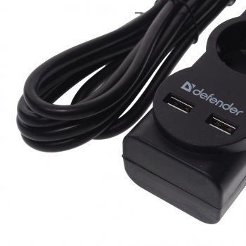869 р. Фильтр сетевой 3м 10А 2200Вт 5 гнезд + 2 USB с заземлением черный DEFENDER DEFENDER 99753  с доставкой в г. Керчь. Увеличить фотографию 3