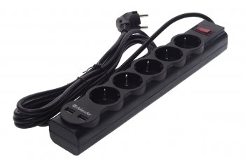 869 р. Фильтр сетевой 3м 10А 2200Вт 5 гнезд + 2 USB с заземлением черный DEFENDER DEFENDER 99753  с доставкой в г. Керчь. Увеличить фотографию 1