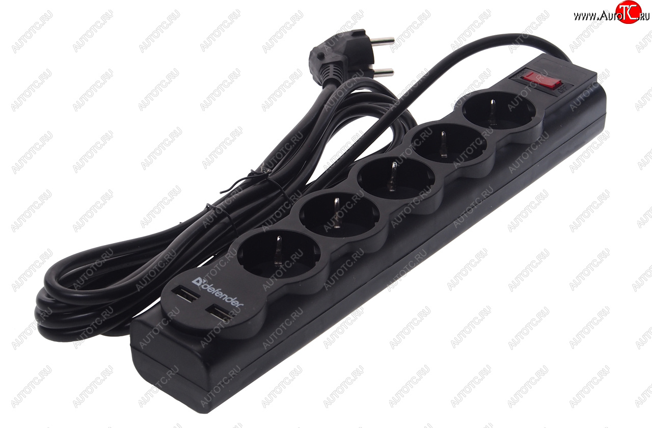 869 р. Фильтр сетевой 3м 10А 2200Вт 5 гнезд + 2 USB с заземлением черный DEFENDER DEFENDER 99753  с доставкой в г. Керчь