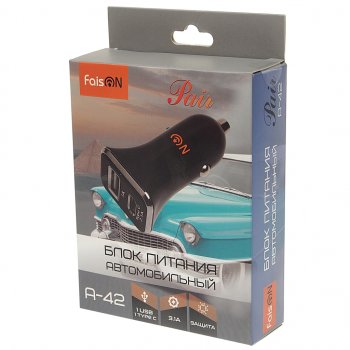 449 р. Устройство зарядное в прикуриватель 1USB + 1 Type C 12V FAISON FAISON a-42 pair black  с доставкой в г. Керчь. Увеличить фотографию 3
