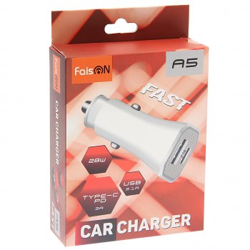 449 р. Устройство зарядное в прикуриватель 1USB + 1 Type C 12V FAISON FAISON a5 white  с доставкой в г. Керчь. Увеличить фотографию 3