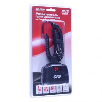 1 329 р. Разветвитель прикуривателя 2-х гнездовой 12-24V 2USB 3.1A AVS AVS a80922s  с доставкой в г. Керчь. Увеличить фотографию 1