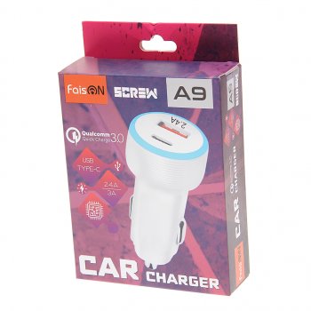 439 р. Устройство зарядное в прикуриватель 1USB + 1 Type C 12V FAISON FAISON a9 white FAISON a9 white  с доставкой в г. Керчь. Увеличить фотографию 2