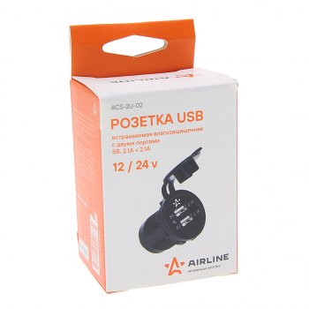 749 р. Розетка автомобильная встраиваемая влагозащищенная 12-24V 2 USB (5V 2.1А+1А) AIRLINE AIRLINE acs-2u-02  с доставкой в г. Керчь. Увеличить фотографию 4