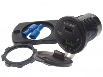 1 339 р. Розетка автомобильная встраиваемая влагозащищенная 12-24V 1 USB + 1 Type C (6.5V 3А + 5V 3А) AIRLINE AIRLINE aebj200  с доставкой в г. Керчь. Увеличить фотографию 1