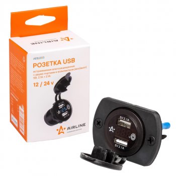 1 199 р. Розетка автомобильная встраиваемая влагозащищенная 12-24V 2USB (2.1A + 2.1A) AIRLINE AIRLINE aebj203  с доставкой в г. Керчь. Увеличить фотографию 5