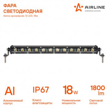 1 399 р. Фара рабочего света 343х30х47мм 18W 12LED AIRLINE AIRLINE aled063  с доставкой в г. Керчь. Увеличить фотографию 2