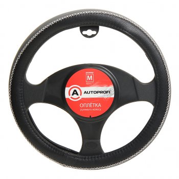 1 069 р. Оплетка руля (M) 37-39см черно-серая экокожа прострочка по ободу AUTOPROFI AUTOPROFI ap-1931 bkgy (m)  с доставкой в г. Керчь. Увеличить фотографию 1