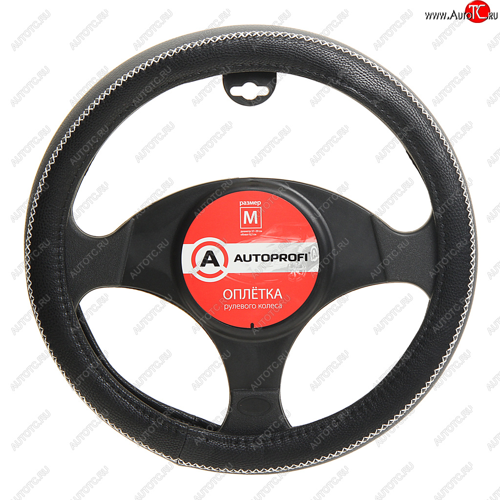 1 069 р. Оплетка руля (M) 37-39см черно-серая экокожа прострочка по ободу AUTOPROFI AUTOPROFI ap-1931 bkgy (m)  с доставкой в г. Керчь