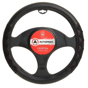 1 039 р. Оплетка руля (M) 37-39см черно-красная экокожа объемные вставки AUTOPROFI AUTOPROFI ap-1948 bkrd (m)  с доставкой в г. Керчь. Увеличить фотографию 1