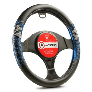 1 039 р. Оплетка руля (M) 37-39см черно-синяя экокожа 3D вставки AUTOPROFI AUTOPROFI ap-2050 bkbl (m)  с доставкой в г. Керчь. Увеличить фотографию 1