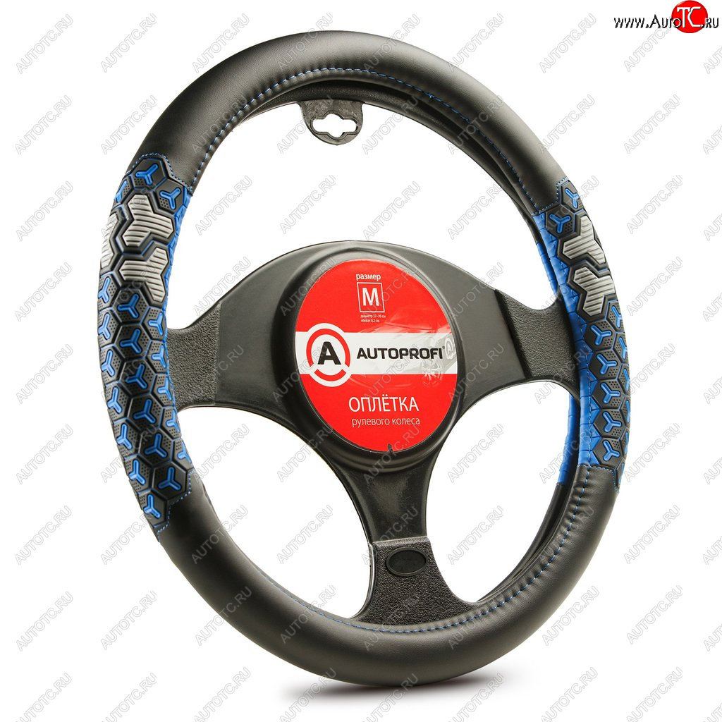 1 039 р. Оплетка руля (M) 37-39см черно-синяя экокожа 3D вставки AUTOPROFI AUTOPROFI ap-2050 bkbl (m)  с доставкой в г. Керчь