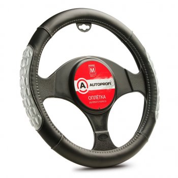 1 129 р. Оплетка руля (M) 37-39см черно-серая экокожа массажные вставки AUTOPROFI AUTOPROFI ap-2060 bkgy (m)  с доставкой в г. Керчь. Увеличить фотографию 1