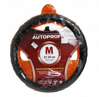 1 249 р. Оплетка руля (M) 37-39см кожа натуральная AUTOPROFI AUTOPROFI ap-396 bk (m)  с доставкой в г. Керчь. Увеличить фотографию 1