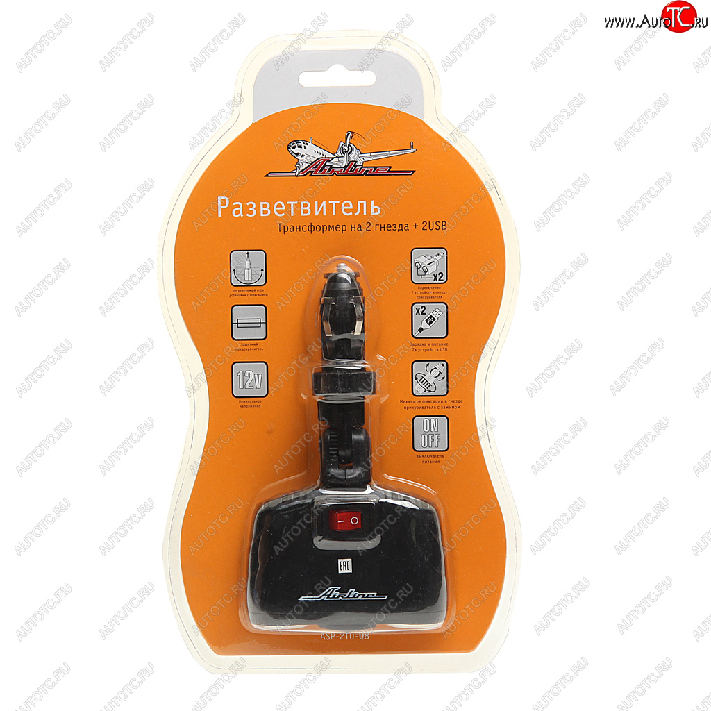 919 р. Разветвитель прикуривателя 2-х гнездовой 12V 2USB AIRLINE AIRLINE asp-2tu-08  с доставкой в г. Керчь