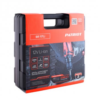 5 799 р. Дрель-шуруповерт аккумуляторный 12.0В 2.0Ач (2АКБ Li-Ion,кейс) PATRIOT PATRIOT br 117li  с доставкой в г. Керчь. Увеличить фотографию 12