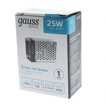 549 р. Блок питания светодиодной ленты 12V 25W IP20 Basic GAUSS GAUSS bt501  с доставкой в г. Керчь. Увеличить фотографию 3