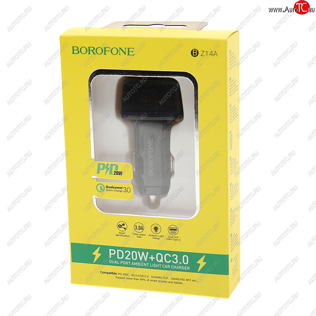 479 р. Устройство зарядное в прикуриватель 1USB + 1 Type C 12V черное BOROFONE BOROFONE bz14a black  с доставкой в г. Керчь